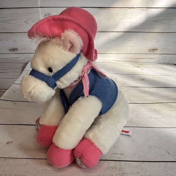 Aurora Cowboy Horse Plush White Pink Hat Bandana Boots Stuffed Animal 8" Toy - Picture 11 of 11